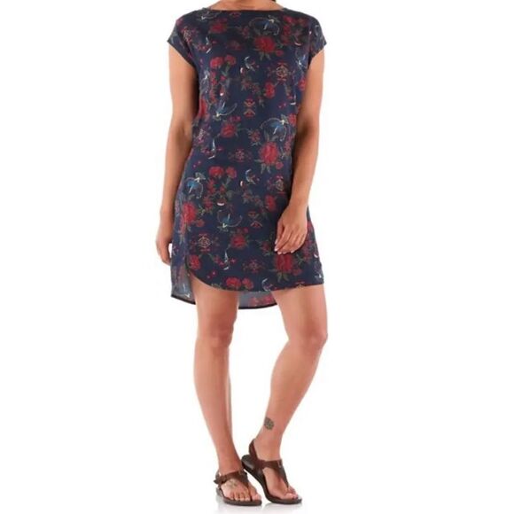 NWT Patagonia June Lake Navy Blue Mini Dress Byrd Floral S Tencel Short Sleeve - Picture 1 of 5